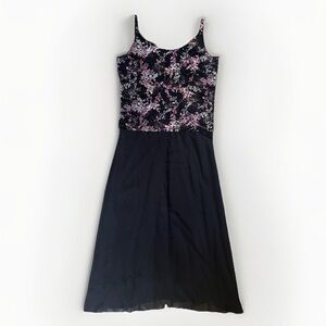 Alex Evenings Shimmer Floral Maxi Dress Black Pink Formal Sleeveless L XL